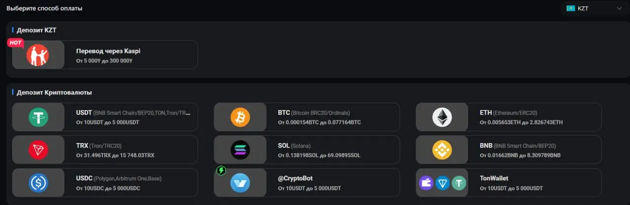LuckyBear KZT Kaspi and crypto cashier screenshot